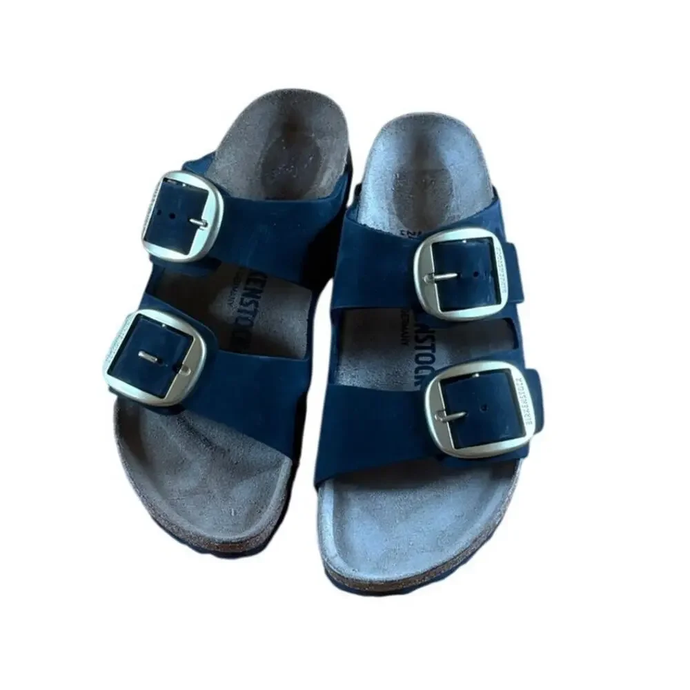 Arizona Big Buckle Slide Sandal Black Nubuck gold size 37/6/6.5